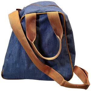 ATHALON Vintage Blue‎ Denim Brown Piping Canvas Bag